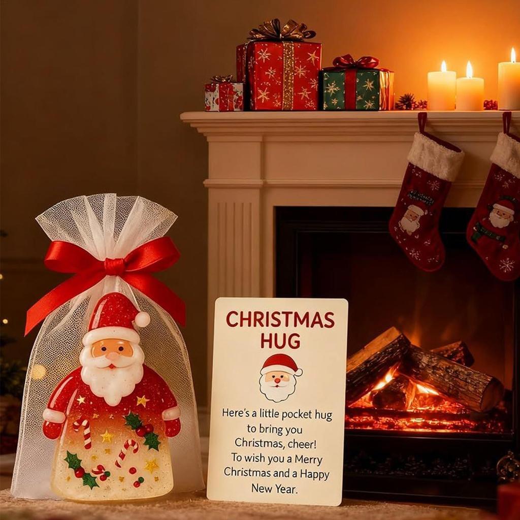 Christmas Hug Santa Claus Ornaments Keepsake Heartwarming Cards With Bags For Friends Family Kids Adults Women Girls Students