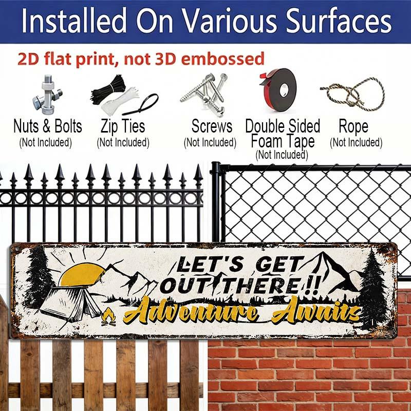 2D Flach 4 Paar/Set Retro Outdoor Camping Thema Langes Aluminium Dekoschild, Wochenendvorhersage Camping Abenteuer wartet Dekoratives Metall