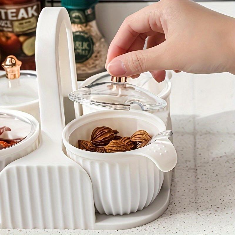 Kreatives 4-Fächer-Gewürzglas-Set für die Küche mit Griff Transparentem Deckel Gewürzbox Gewürzzubehör Küchenzubehör