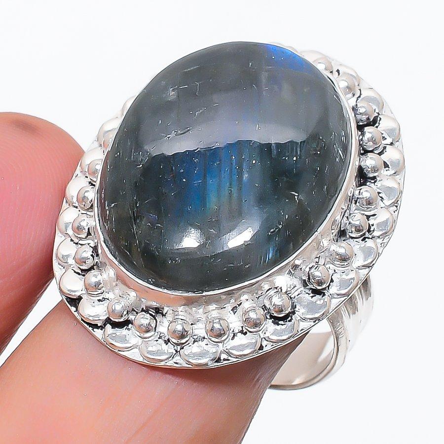 Natural Labradorite Gemstone 925 Sterling Silver Jewelry Ring Size 10 L7z95