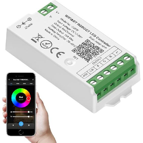 SEZO C03W WiFi Bluetooth RGB LED Strip Controller Group Control Support Tuya Smart Life APP/Voice Control Compatible with LM091 LM096 LM007 LM097 RGB