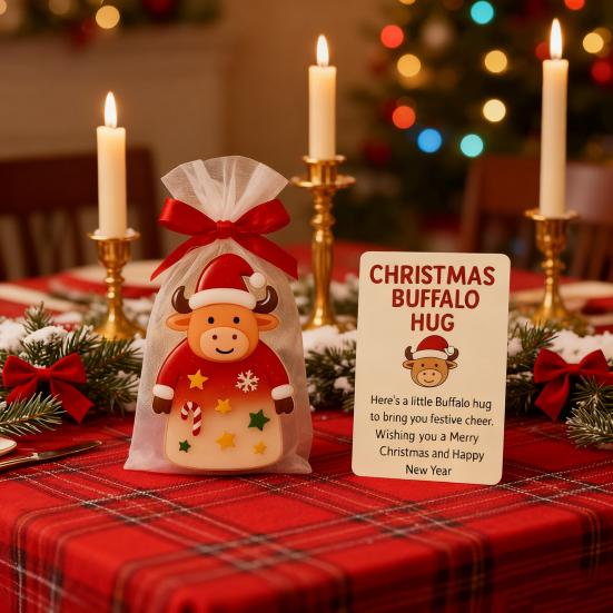 Christmas Pocket Hug Gift Mini Buffalo Pocket Hug Token with Heartwarming Cards Emotional Support Gifts for Friends Family