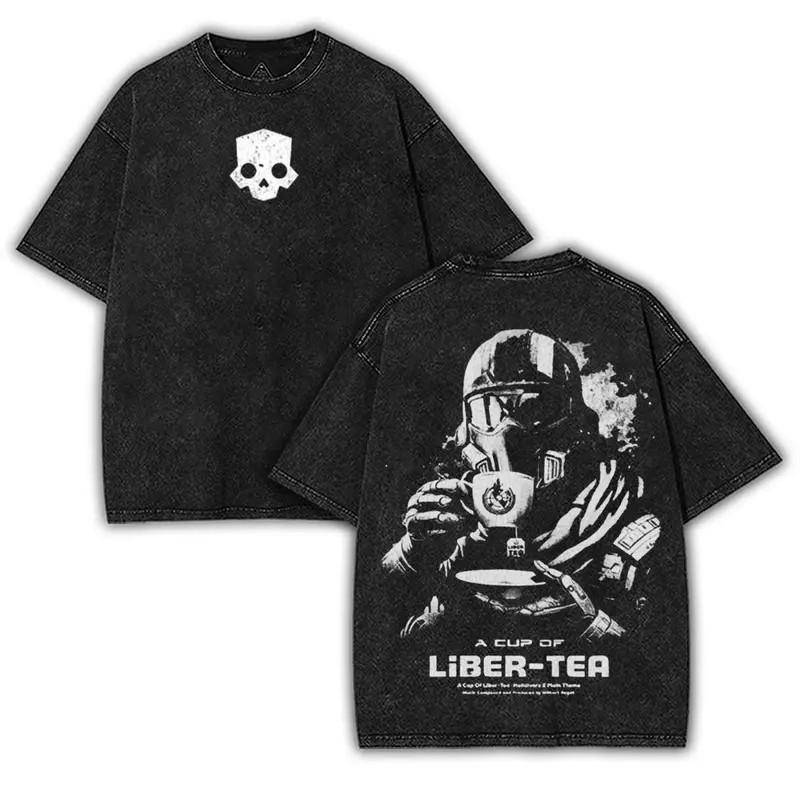 Helldivers 2 'Kubek herbaty wolności' Koszulka Unisex Oversize Przód i Tył