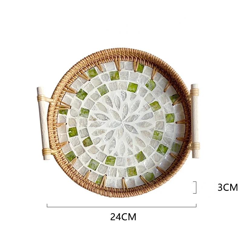 Tabletts zum Servieren von Speisen Serviertabletts Snacktablett Nachmittagstee-Tablett Teller Dessert Rattan Obst Trocken Gericht Süßigkeiten Teller Kuchen Zuhause