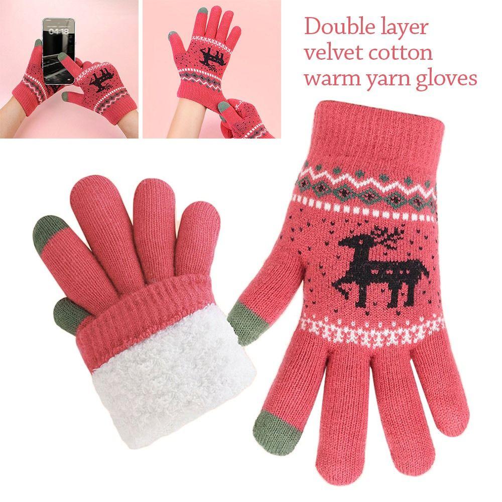 Fleece Lining Winter Gloves Thickened Knitted Gloves Fashion Warm Gloves  Women Men