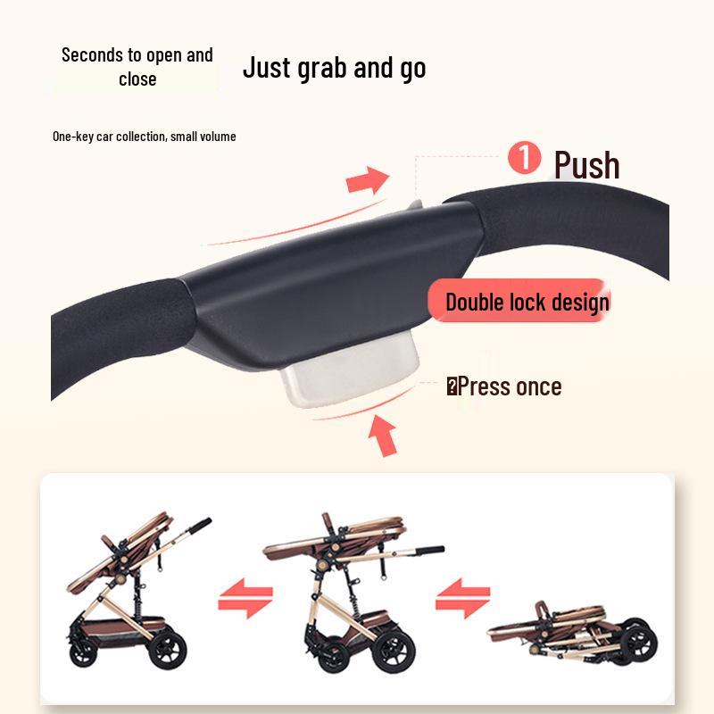 Lightweight Reversible Baby Stroller, One-Click Fold, High Landscape, Shock Absorption, All-Season, Four-Wheel Baby Carriage.