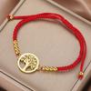 Adjustable Red Cord Bracelet With Hollow Tree Of Life Round Pendant Versatile Metal Chain Jewelry For Women And Men