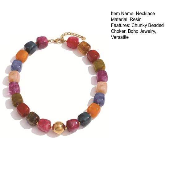 Gargantilha Colorida de Contas Colar de Contas de Resina Colar Chunky Boho para Mulheres Joias de Férias na Praia de Verão