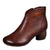 Fashion Autumn Single Boots Genuine Leather Handmade Retro Women's Shoes Thick Heel Side Zip Comfort Short Boots Winter Plush Mom Shoes