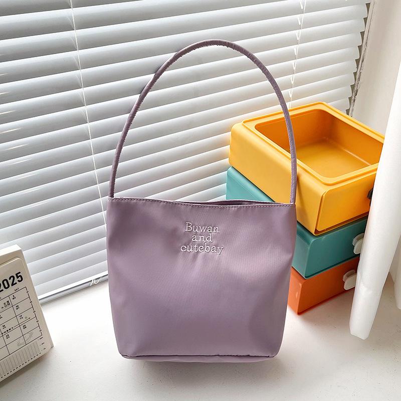 2025 Summer New Simple Nylon Underarm Bag Niche Design Letter Embroidery Portable Bucket Bag