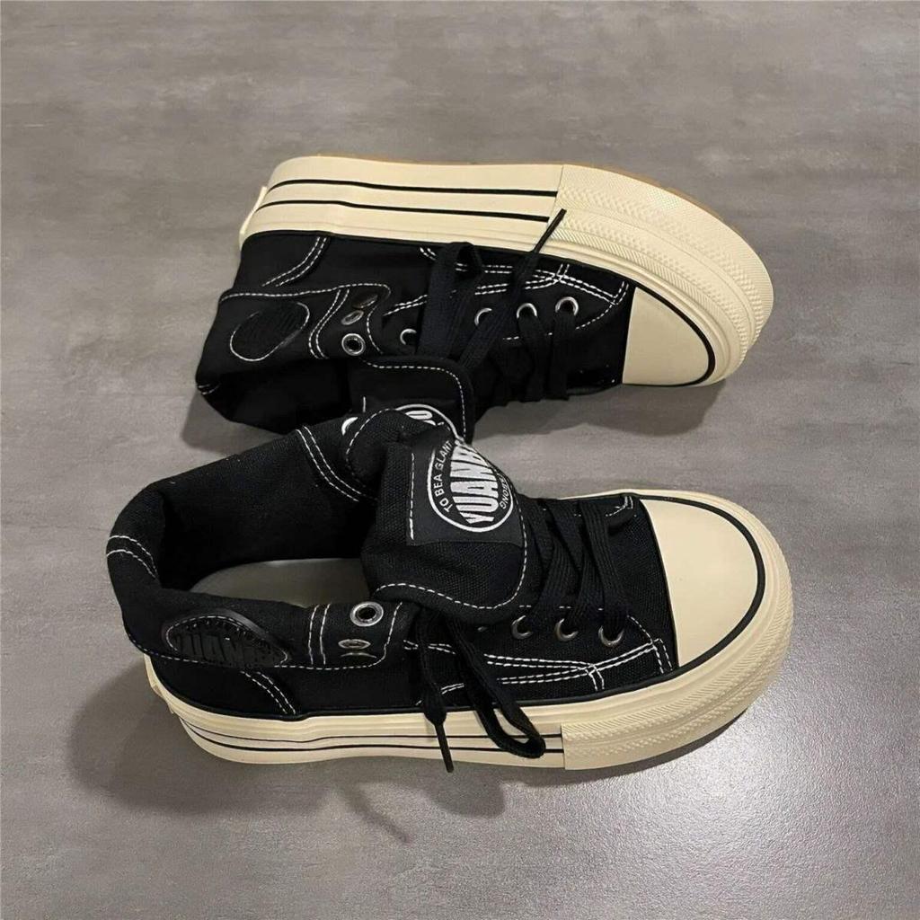 2025 Frühling/Sommer Damen Höhenvergrößernde High-Top Canvas Schuhe - Vielseitige Sportliche Casual Plateau-Sneaker