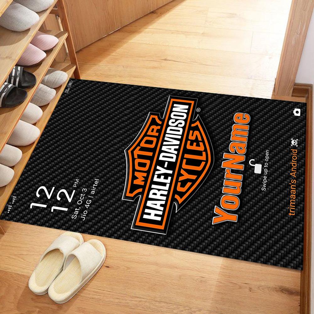 Harley-davidson Motorcycles Customize Your Name Floor Rug Office Rug Perfect for Outdoor Living Rooms Game Room Balcony Anti-slip Rug Decorate Offices