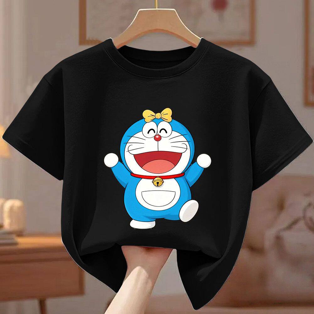 Doraemon Summer Boys and Girls Children's Short Sleeve Crew Neck Loose T-Shirt