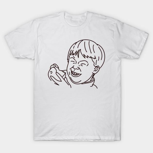 Asian Size Men Black Print T-shirt Apple Eating Kid Meme No-Cut Print Cotton Tshirt