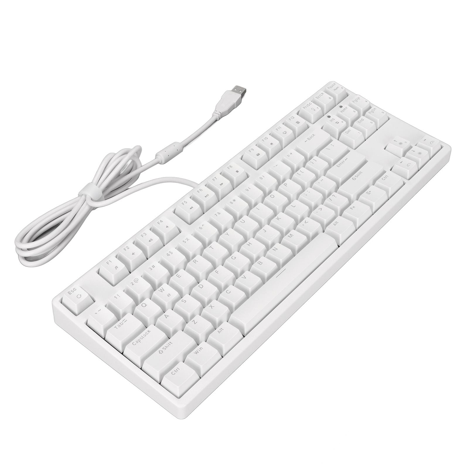 

Механическая клавиатура 87 клавиш Синий переключатель Монохромный белый свет Различные режимы освещения Проводная белый