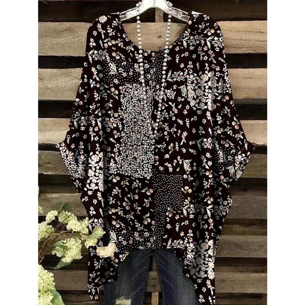 

Женская футболка Комфортная Универсальная Принт в клетку Свободный О-образный вырез Элегантная Бохо Y2k Одежда Машинная стирка Модная Женская одежда 5XL