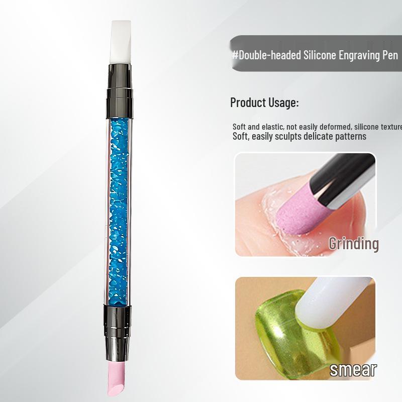 Dual-Ended Rhinestone Nail Art Pen with Silicone Tip for Pearlescent Design and Outlining