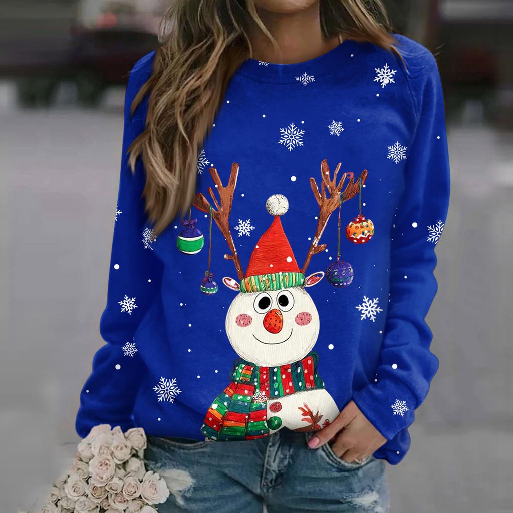 Dámská módní ležérní mikina s dlouhým rukávem a vánočním potiskem na krku