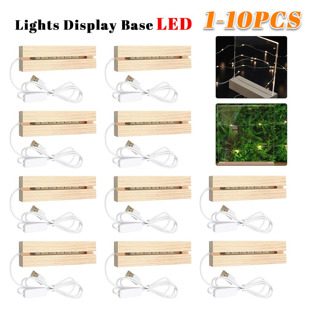 1-10PCS LED Wooden Lighted Display Base Rectangle Crystal USB Lighted Stand for 3D Handmade Art Lantern Stand Home Decoration