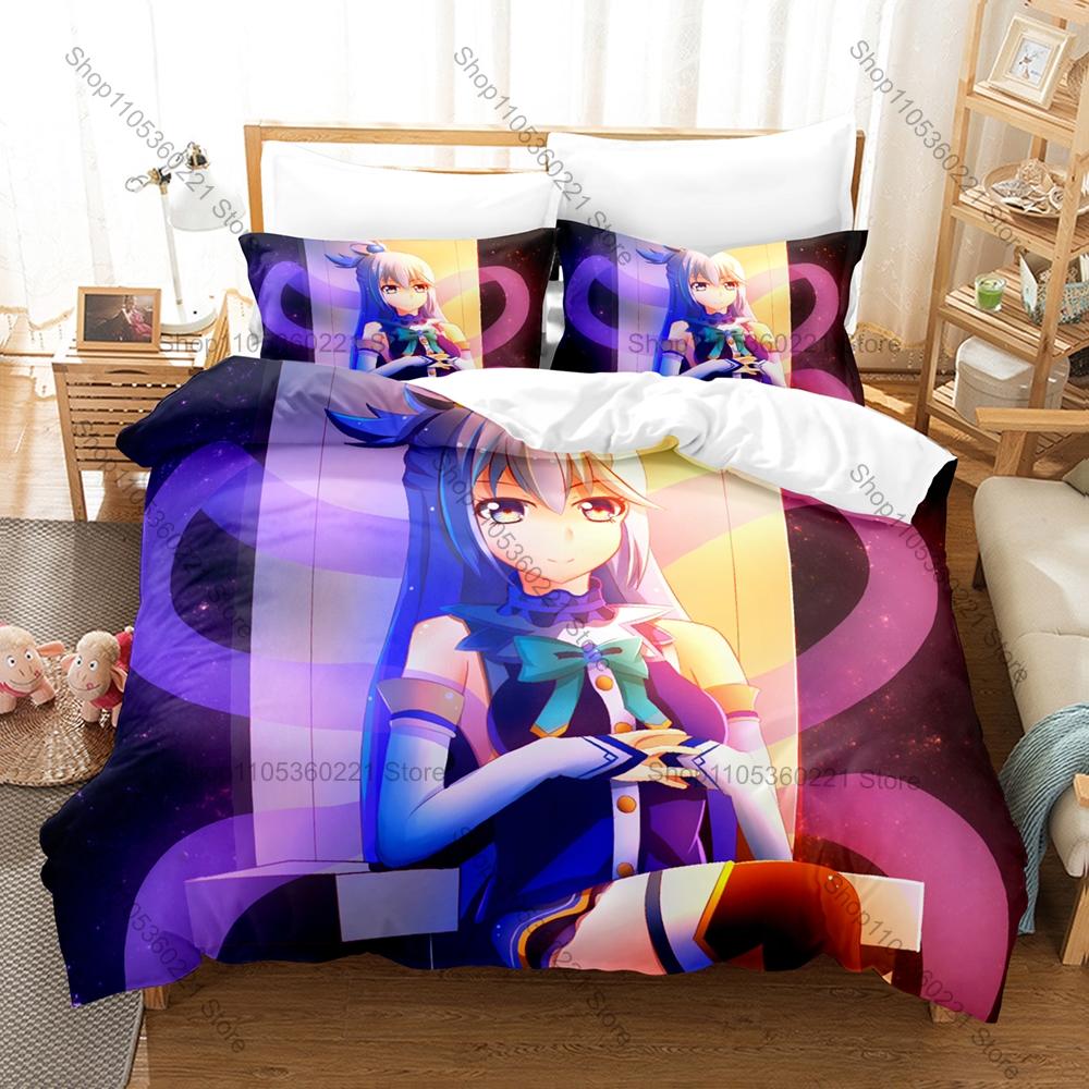 KonoSuba Four Main Party Characters Fantasy Adventure Merchandise Bedding Set Duvet Cover + 2 Pillowcases Anime Fan Holiday