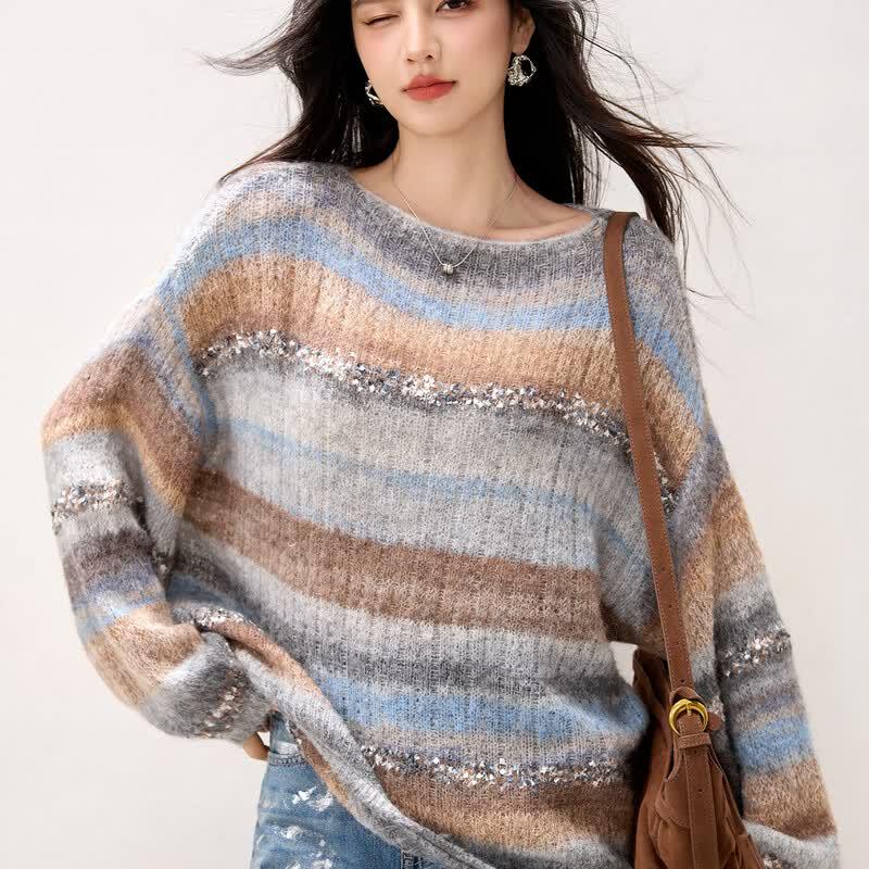 La Chapelle Mohair Blend V-Neck Knit Sweater
