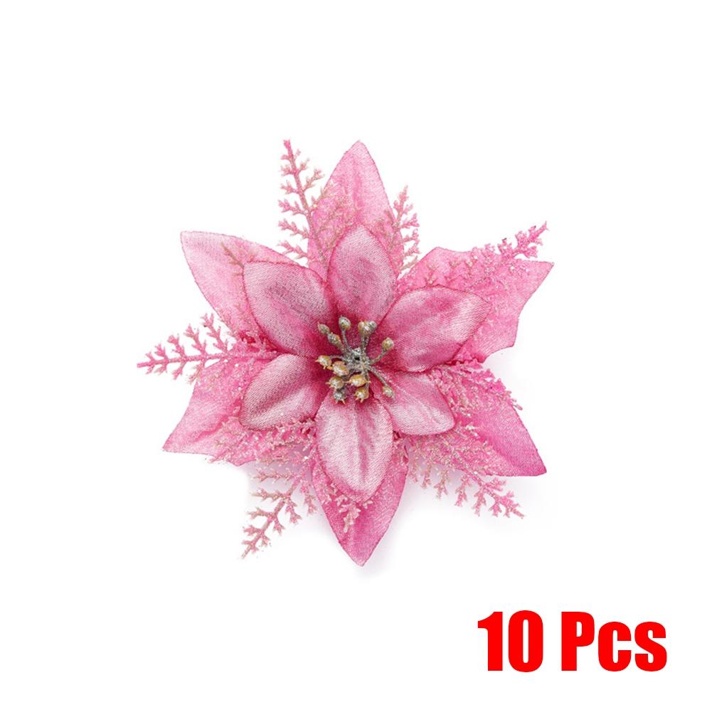 10X Christmas Large Poinsettia Glitter Flower Hangings A Perfect Holiday Decor