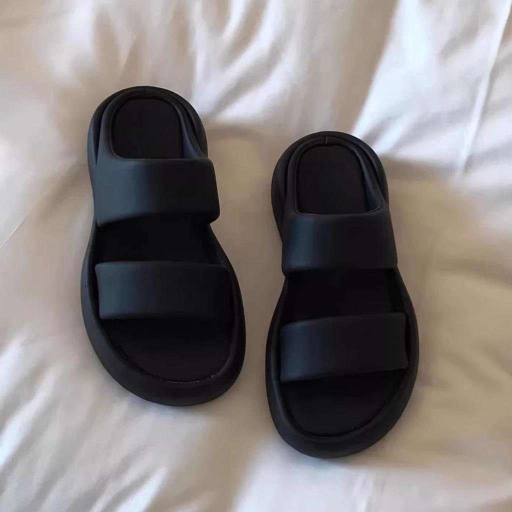 [Uncle Shoes] New maternity beach sandals comfortable cool slippers soft leather one-word drag 2025 outer thick-soled slippers