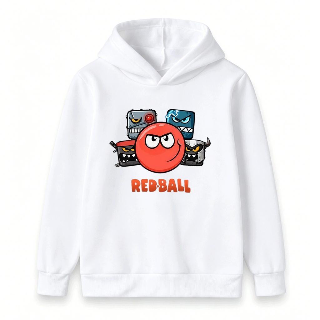 Kids Boys Girls Pullover Hoodie, Cool Red Ball Cartoon Print Casual Warm Long Sleeve Hooded Sweatshirt for Children Daily Wear