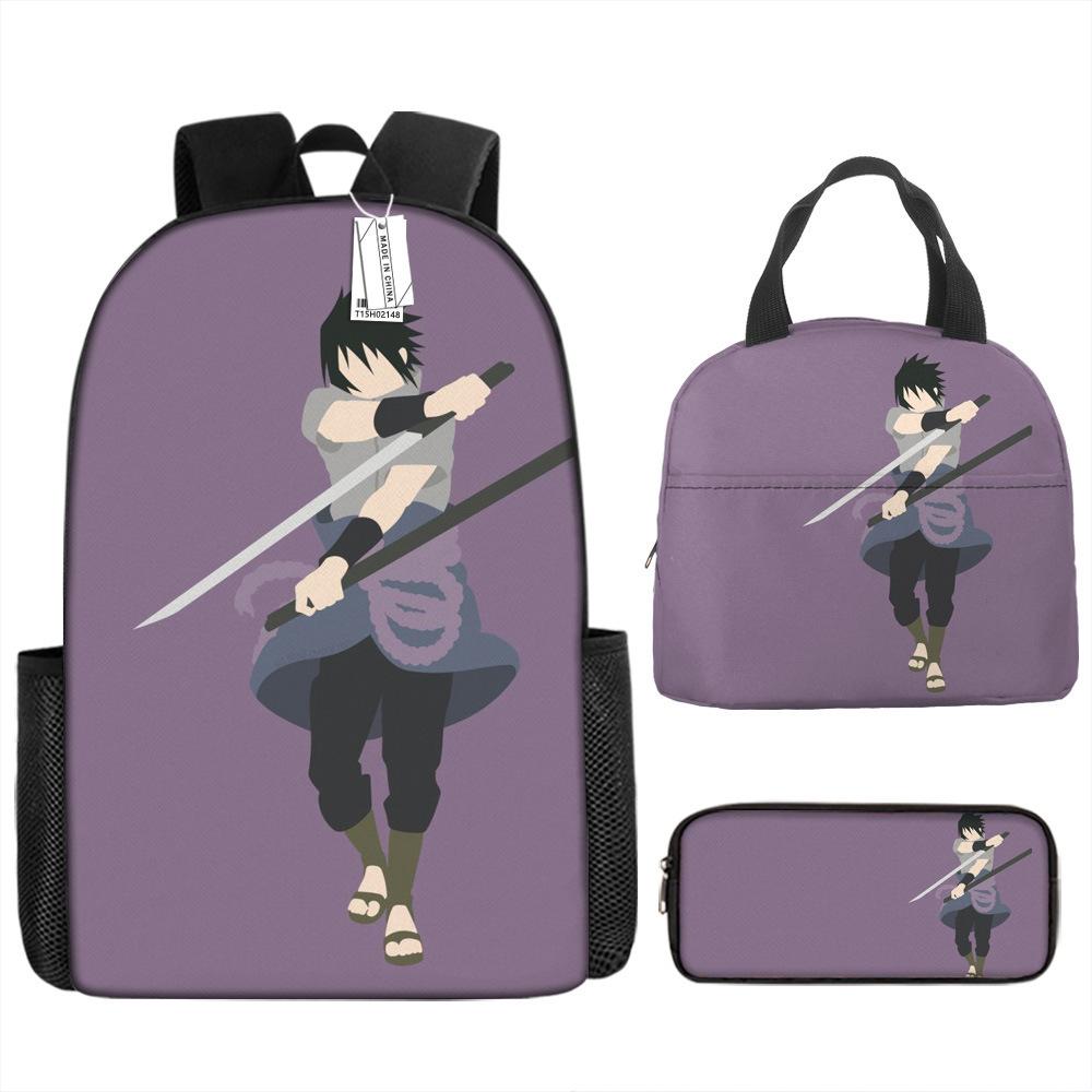 Naruto Shippuden Elementary and Secondary School School Bag Large Capacity Campus Backpack Lunch Bag Pencil Bag Three-piece Set