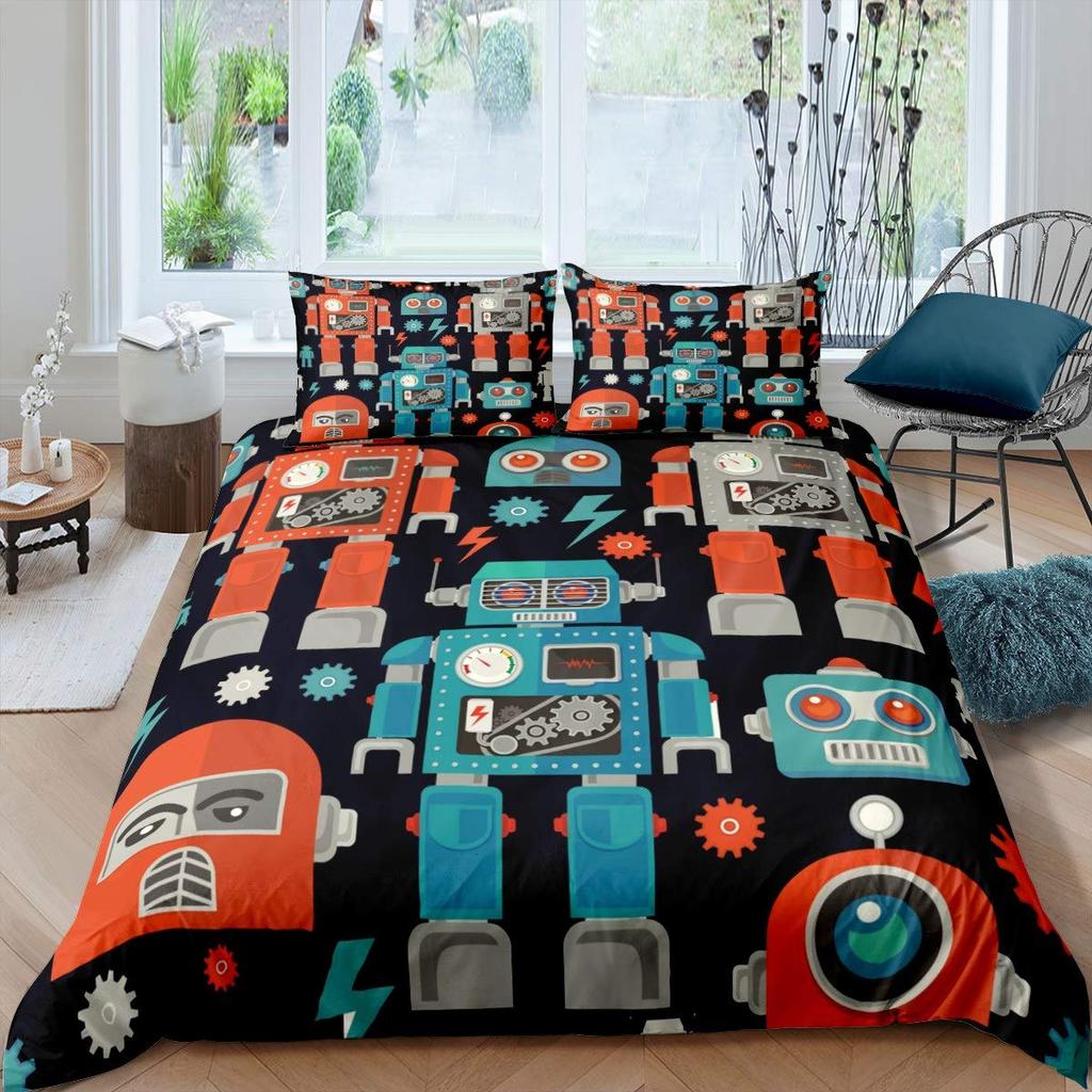 Robot Duvet Cover Sets for Kids Boys Girls Queen Size Lightweight Down Quilt Covers 2 Pillowcases 1 Comforter Cover No Comforter