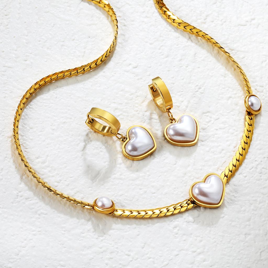 Fashion Stainless Steel Earrings Necklace Women's Light Luxury High-end Love Jewelry Set