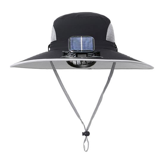 Sun Hat with Solar-Powered Dual Fans Wide-Brimmed Outdoor Fishing Hat with USB Charging Breathable Mesh Fishermen Hat