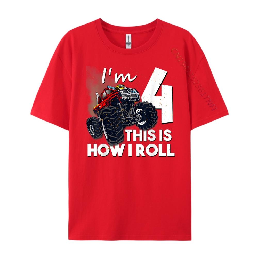 4th Birthday Boy Monster Truck 4 Years Old Mens Korean Fashion Oversized T Shirt Men Gift Print Camisetas De Hombre S