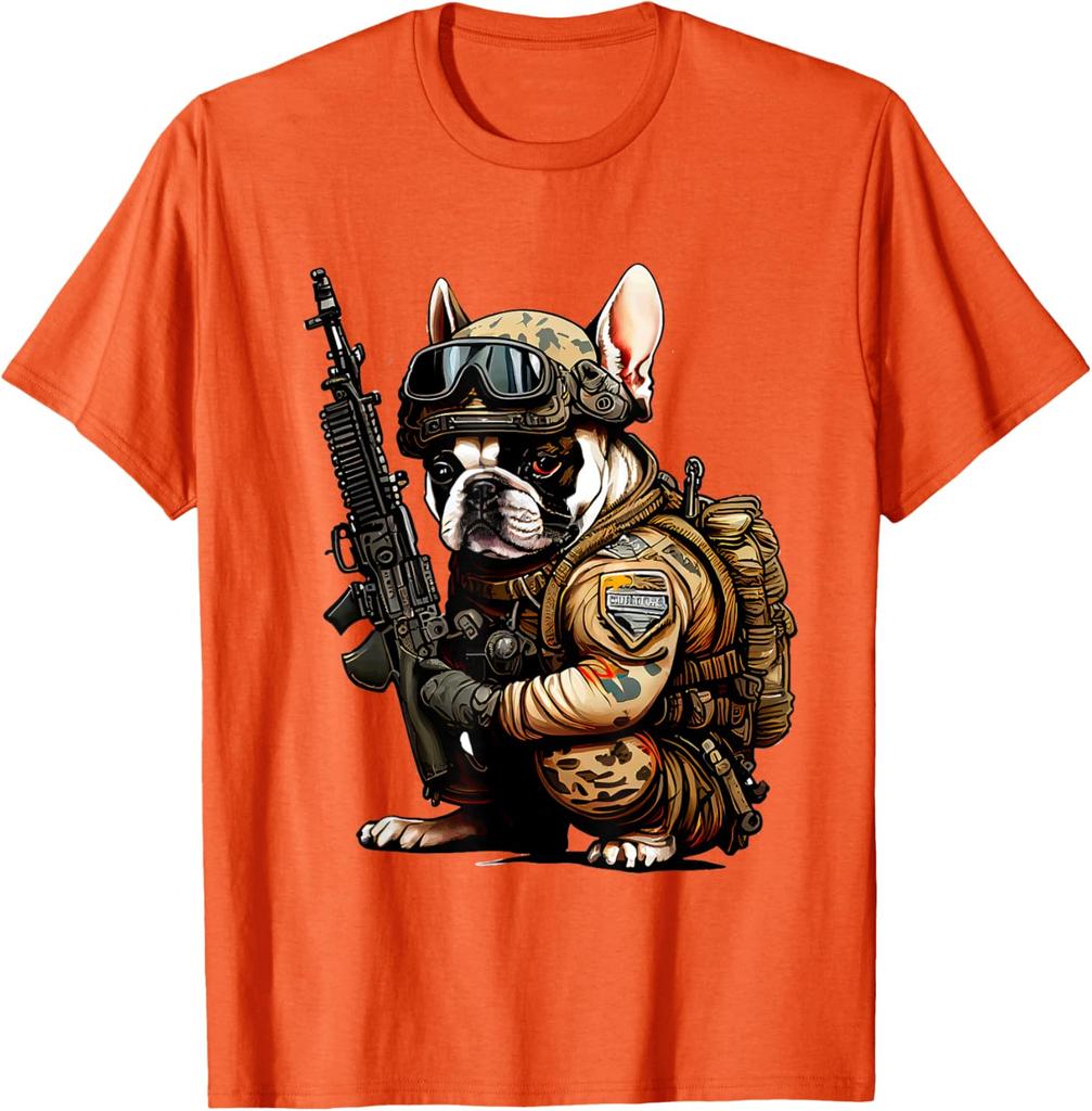 Military Bulldog Tactical Frenchie Ready for Action TShirt Short Sleeve Casual Cotton Shift