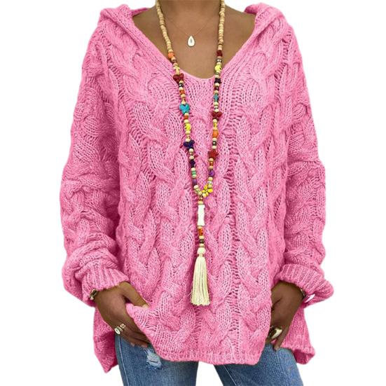 Knitted Hoodie Hooded Coldproof Thick Autumn Winter Solid Color Loose Sweater Jumper Female Clothing