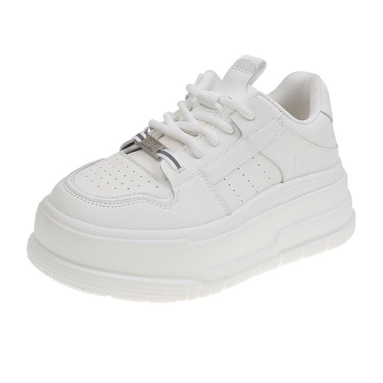 Leather little white shoes women's thick-soled heightening muffin little white shoes women's 2025 spring new versatile sports and leisure board sho