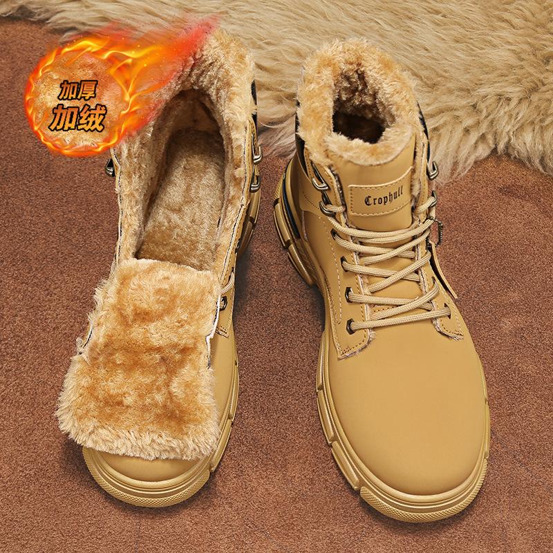 Winter velvet Martin boots high-top retro lace-up tooling boots casual platform snow cotton shoes men