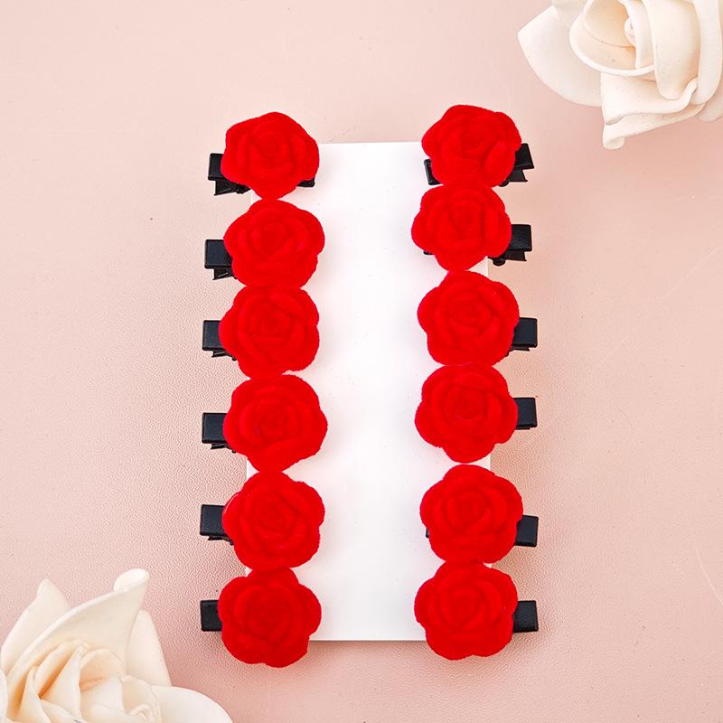 12 pieces small red velvet rose hair clips for women Korean flower hairpins elegant girl hair clips hair accessories barrettes