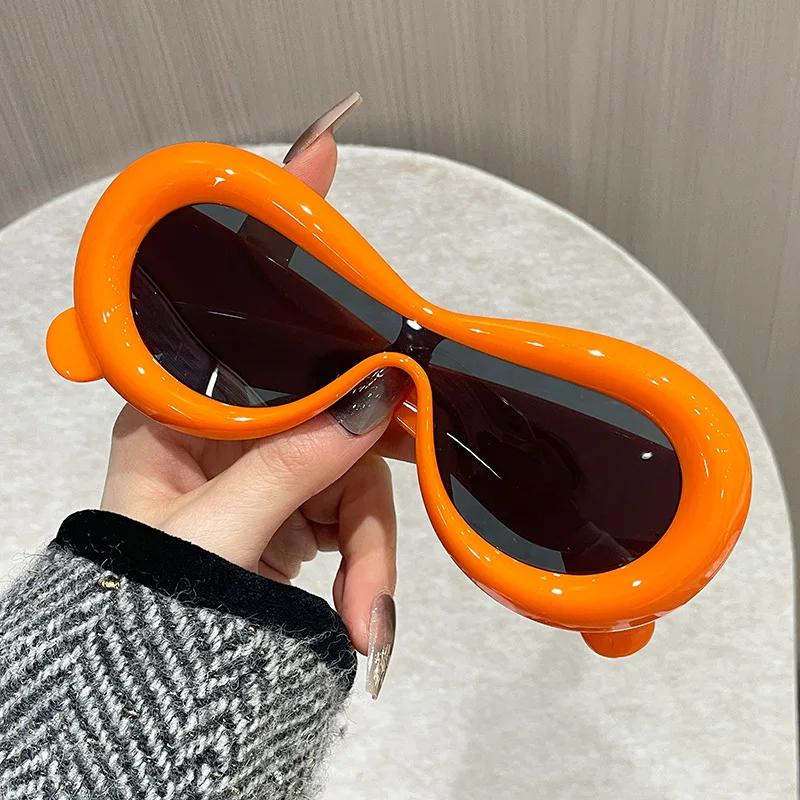 

Personalized One-piece Sunglasses Funny Oval Retro Brand Design Shades Thick Frame Anti-UV Sun Glasses Candy Color Goggle