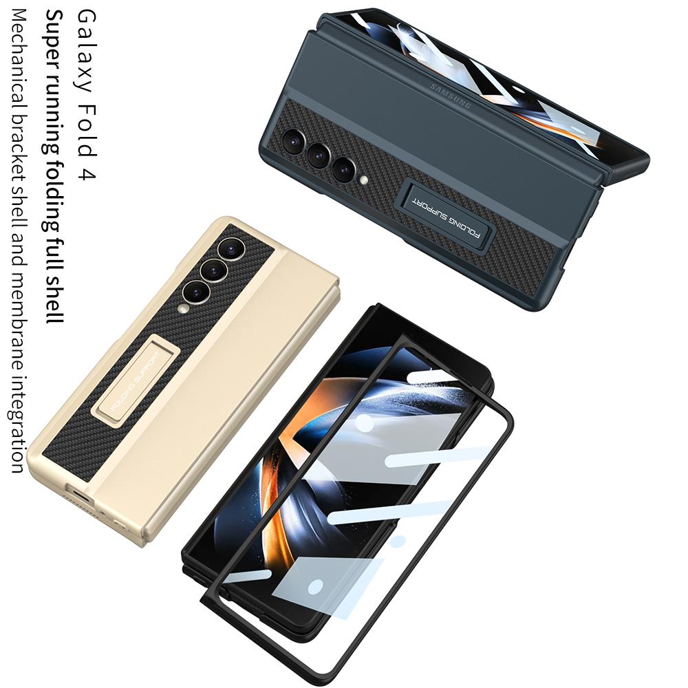 For Samsung Galaxy Z Fold 4 Case Hard Pc Phone Cover With Tempered Glass Screen Protector Bracket For Galaxy Z Fold4