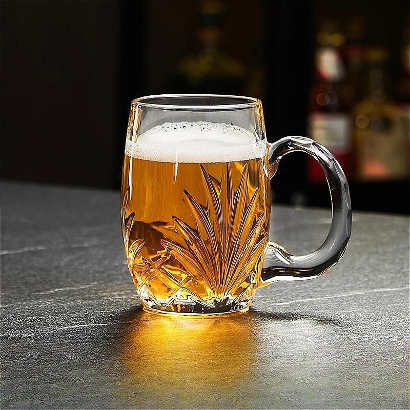 480ml Creative Craft Beer Glass Carved Wine Glass with Handle Large Capacity Water Bottle Party Wheat Beer Cup Bar Accessories