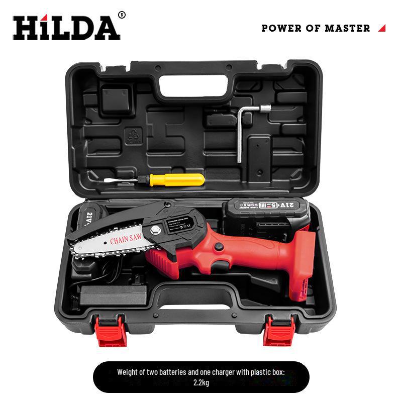 HILDA Electric Mini Chainsaw, Lithium Battery, Certified for Felling & Pruning