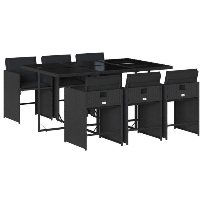 VidaXL Garden Dining Set Cushions 7pcs Black Wicker 3277854