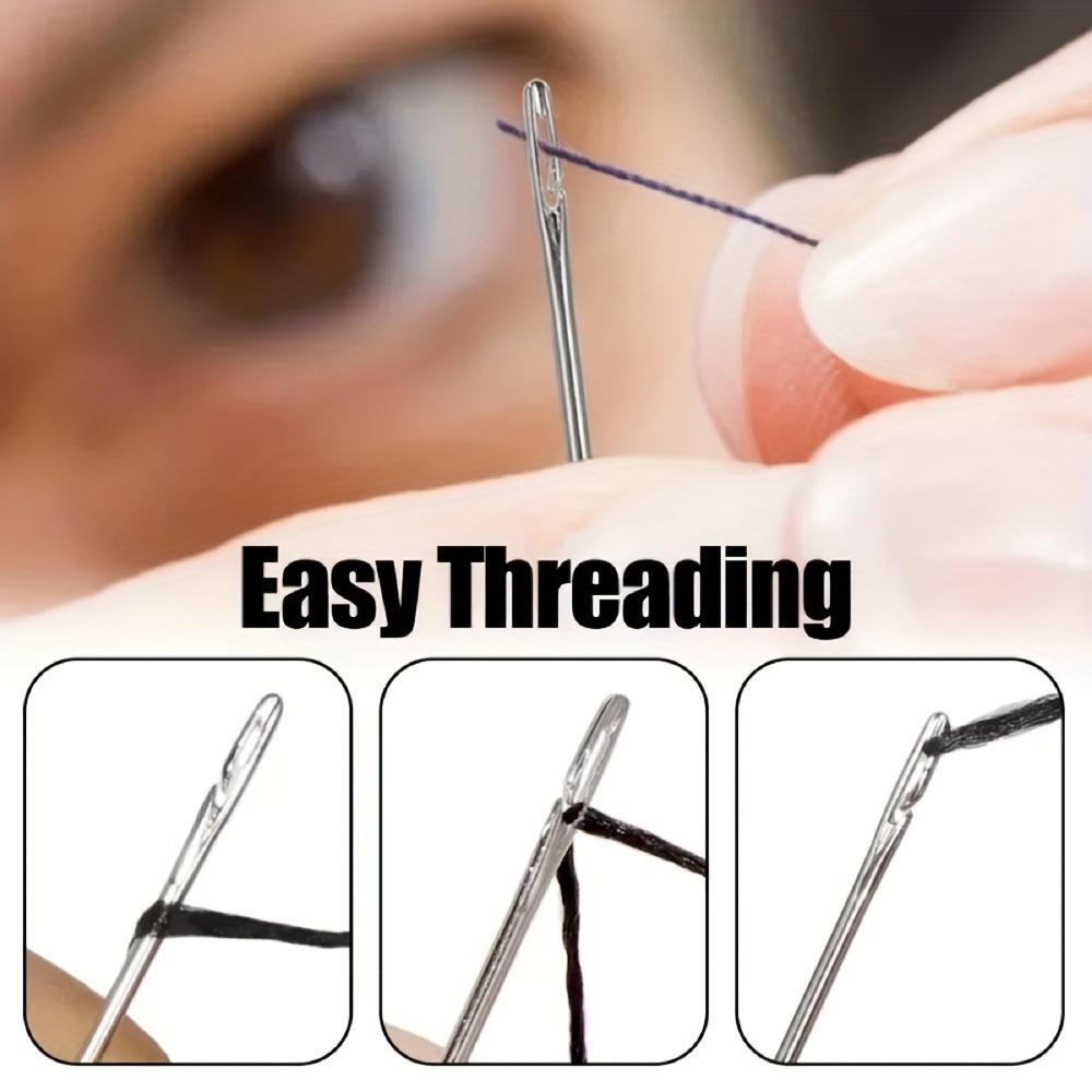 30pcs Easy Thread Sewing Needle Set For Seniors, Stainless Steel With Automatic Threader - Silvery Gray