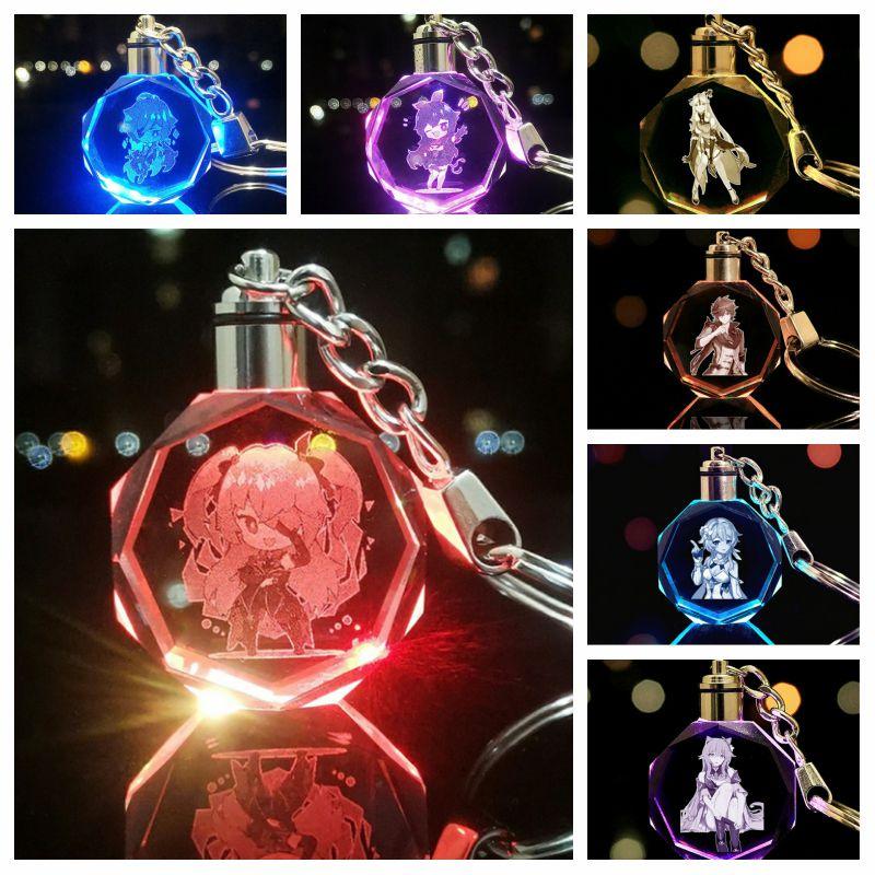 Elegant Genshin Impact Crystal Keychain With Stunning Led Colorful Light For All Occasions