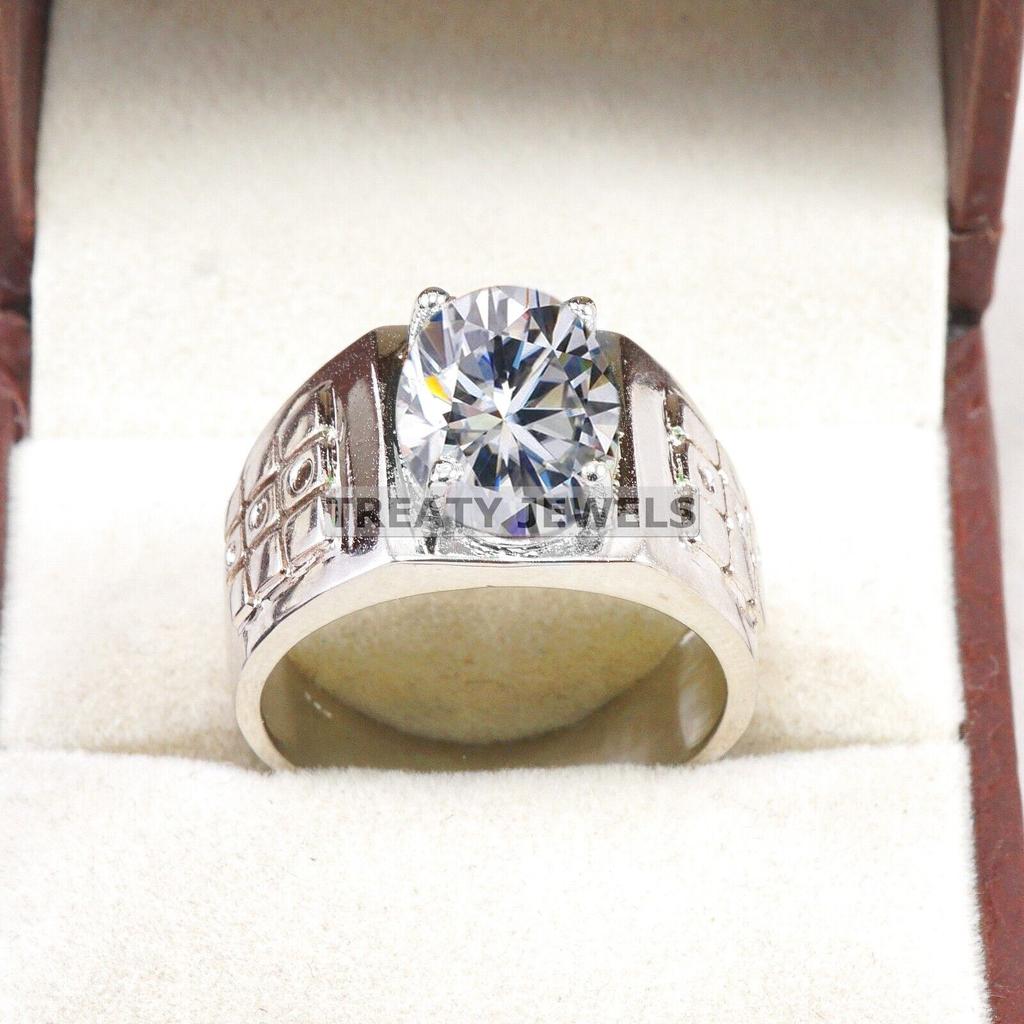 Moissanite Oval Cut Gemstone With 925 Sterling Silver Ring For Men's #B318 JL375681975185