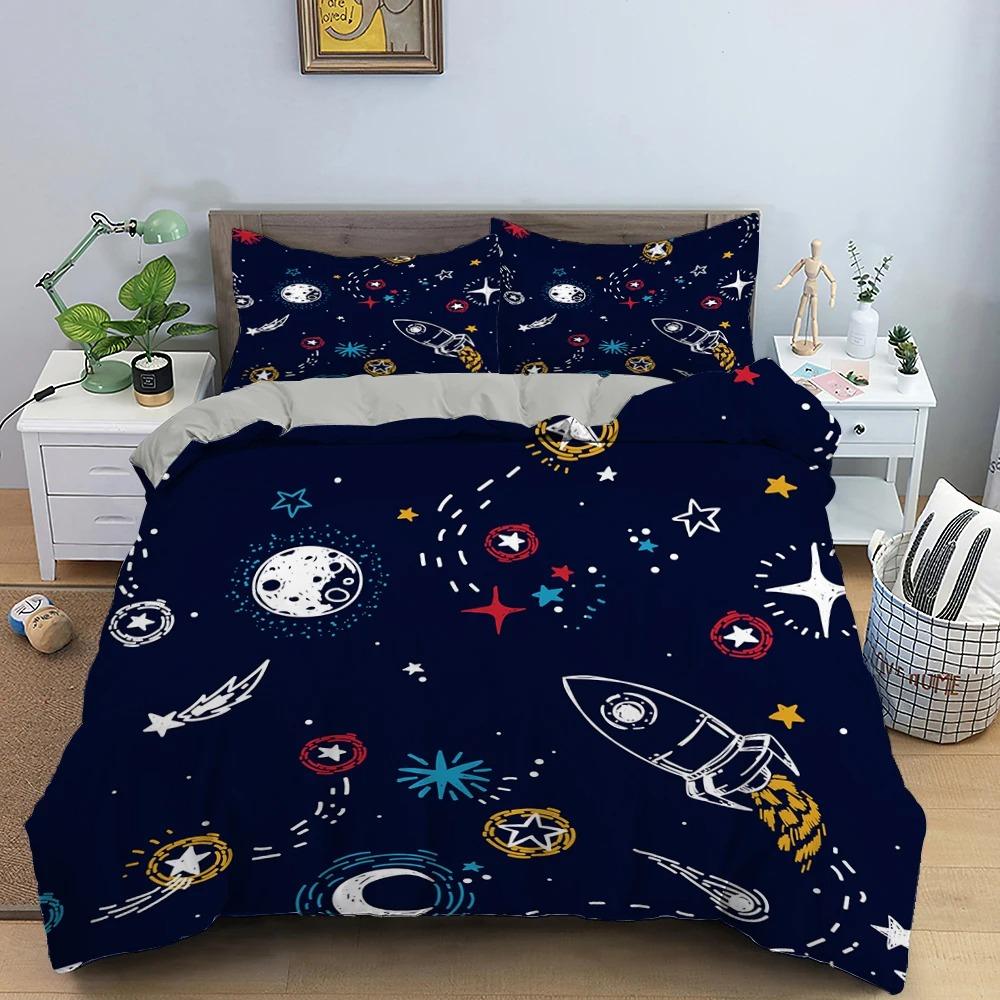 Cartoon Astronaut Outer Space Bedding Set Teens Boys Home 23 Piece Duvet Cover Set Pillowcase Single Twin King Quilt Cover Set