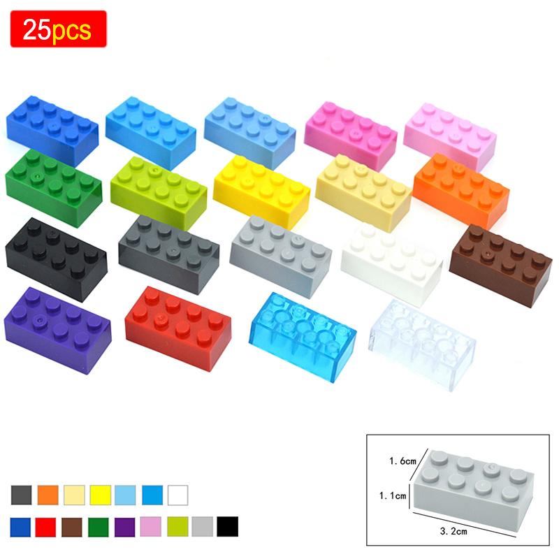 25pcs DIY 2x4 Dots Thick Figures Block Bricks Learning Educational Classic Assemblage Brick Playset Fits For Leduo 3001 Toys Playsetss For Children