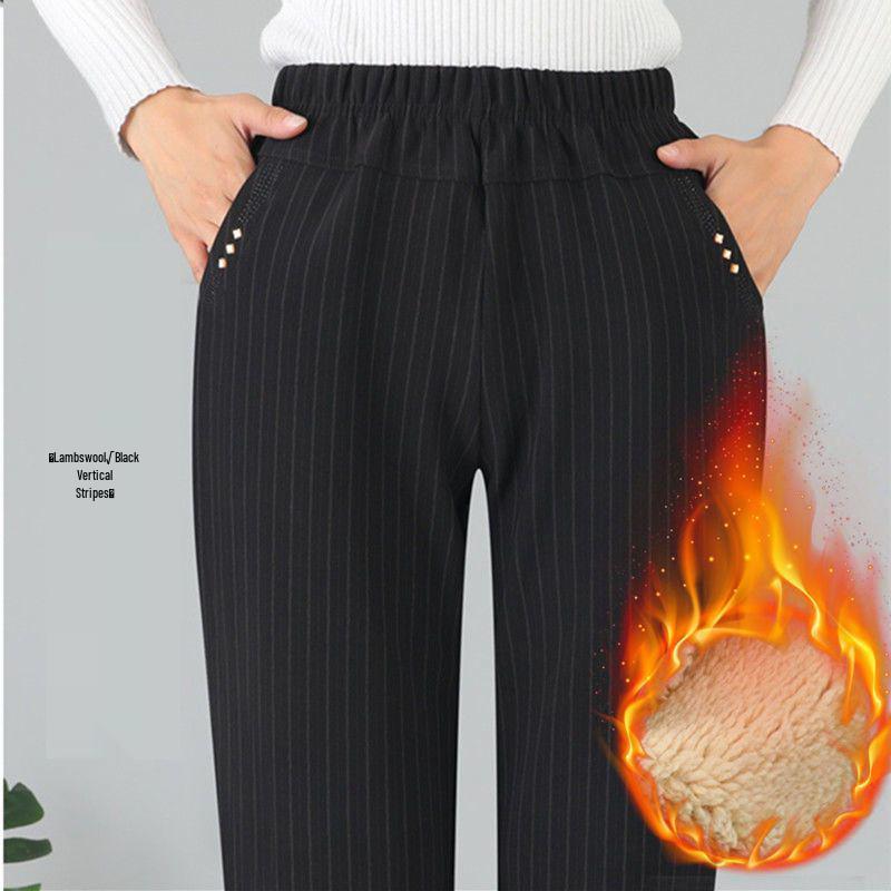 Women's High Waist Elastic Velvet Pants - Loose Straight Leg for Autumn/Winter