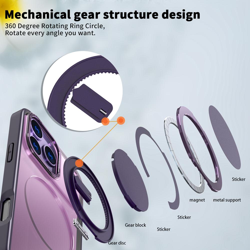 KEYSION Shockproof Matte Transparent Case for MagSafe for iPhone 17 Pro Max 360° Rotating Magnetic Ring Stand Phone Back Cover
